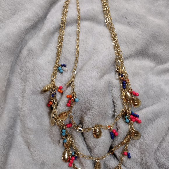 Colorful Gold Chain Charming Necklace Beads Triple Strand Women's Fashion - Picture 10 of 13